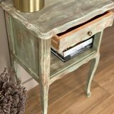 Refurbished patinated olive green bedside or side table