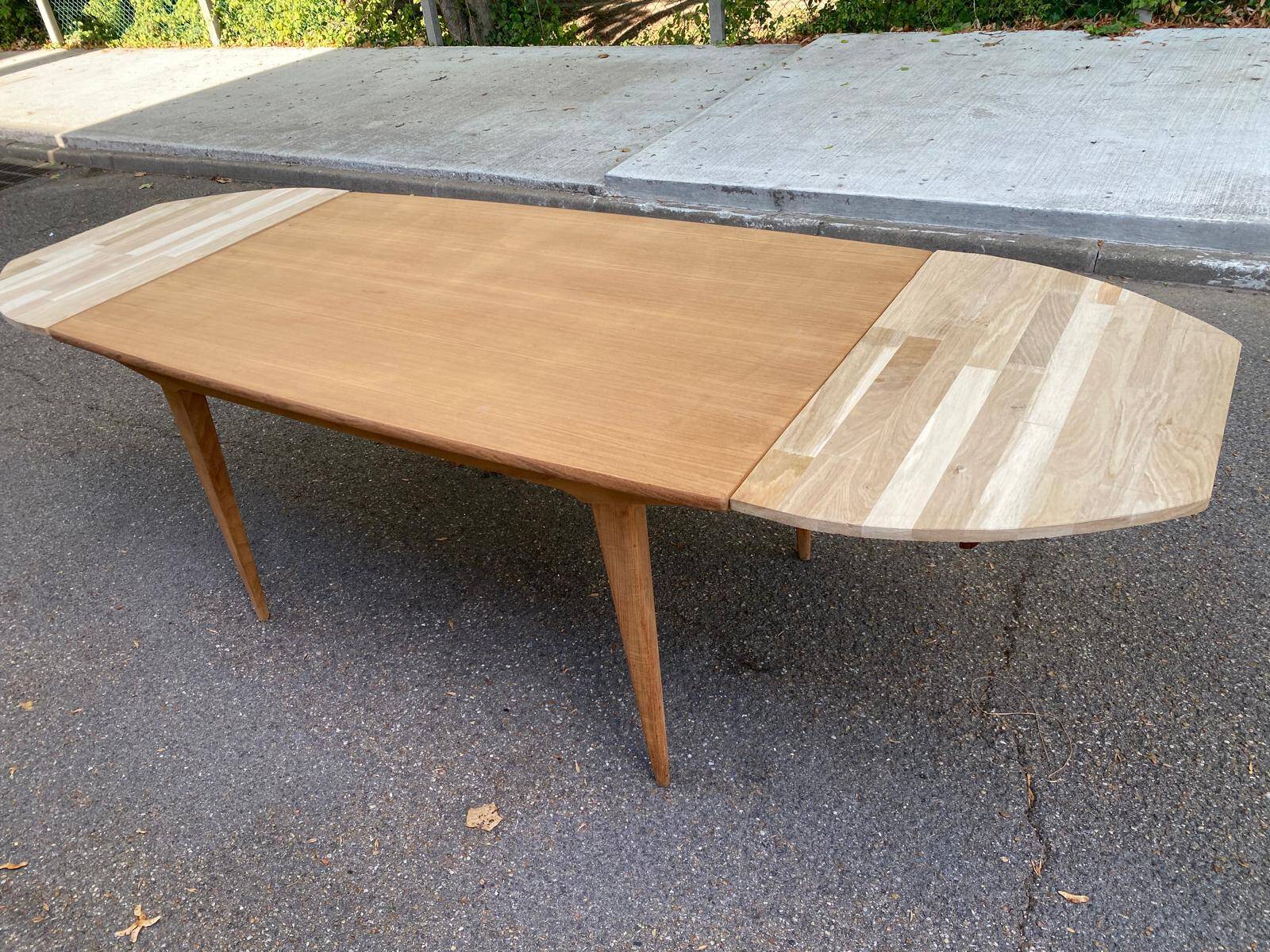 Scandinavian extendable dining table stripped in raw teak 1960 certified NF