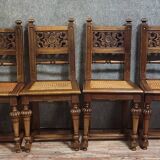 Set of six Renaissance-style chairs in solid wood