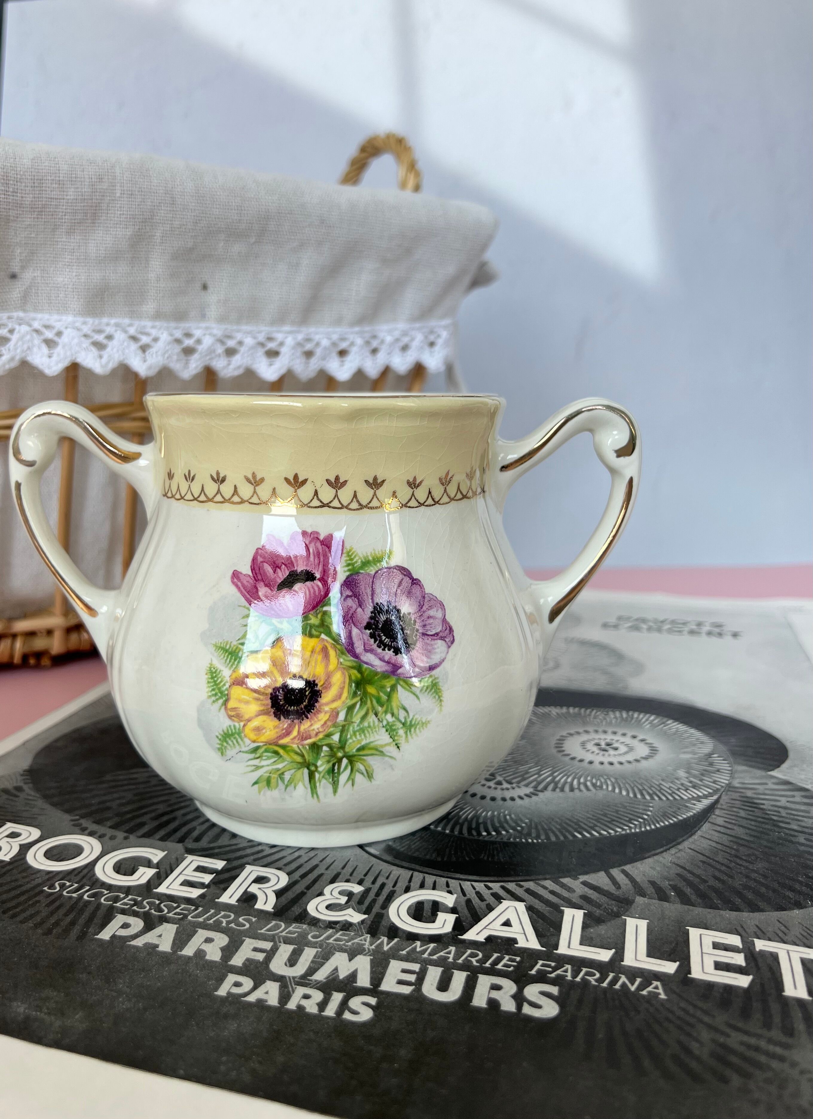 Sugar double handles porcelain the Amandinoise model Coopélia