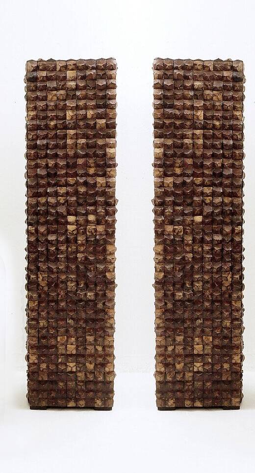 Pair of coconut mosaic shell plant holders