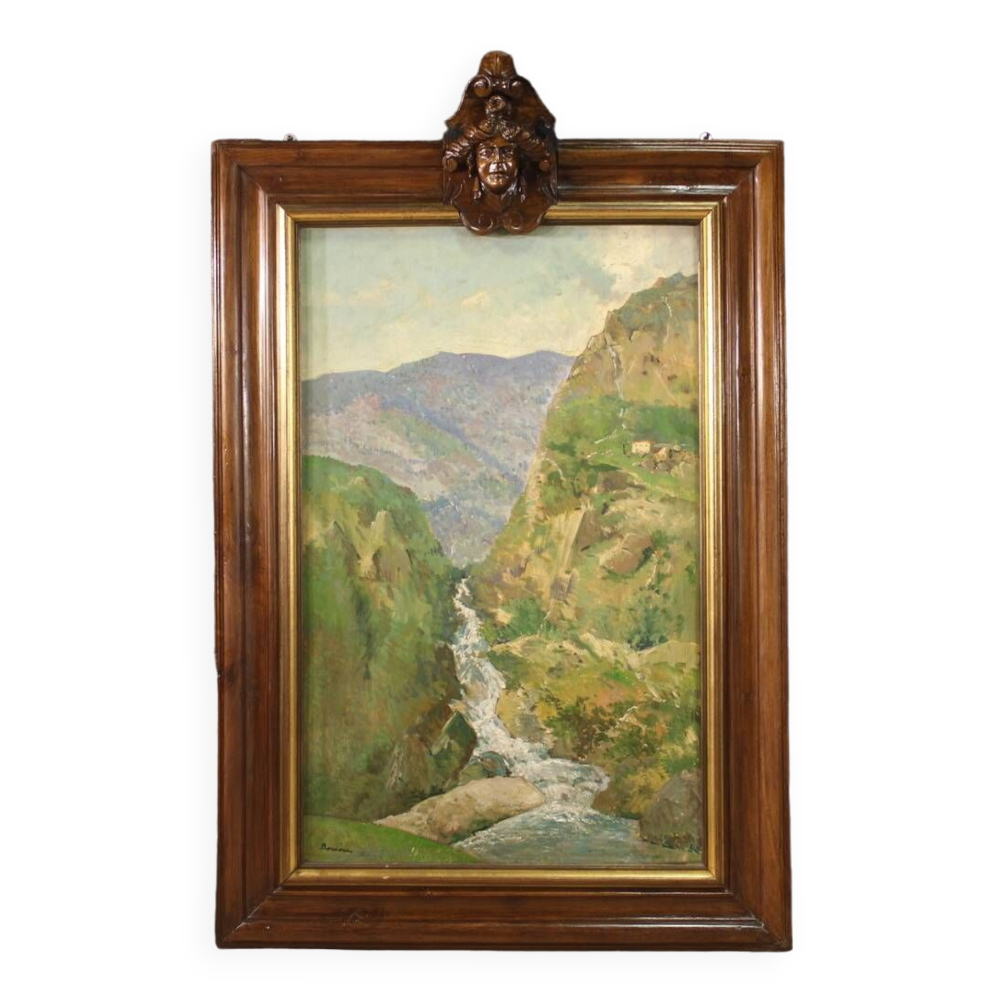 Painting Italian signed landscape from the 50s
