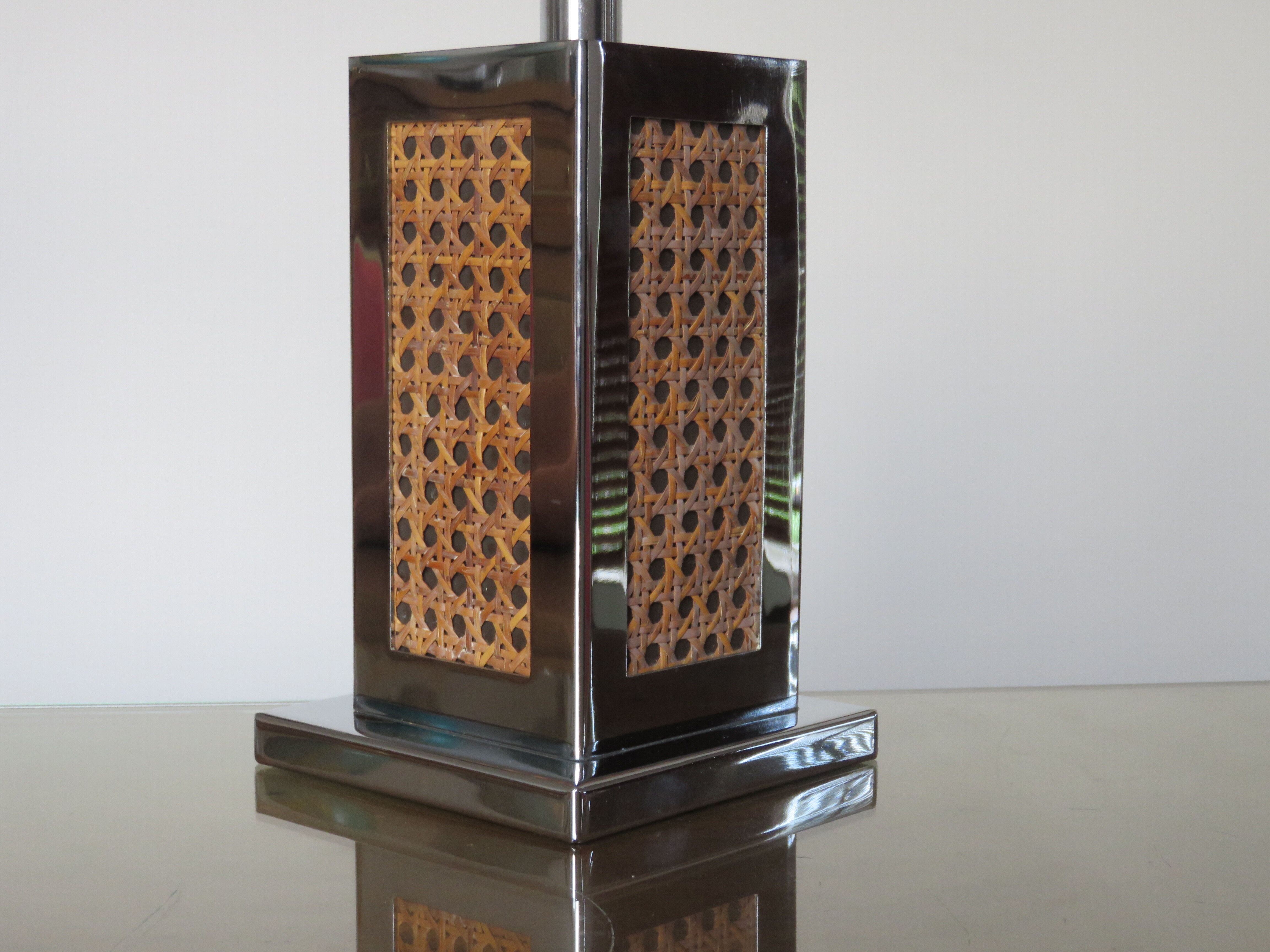 Lamp in chrome metal and 70's caning