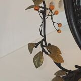 Table mirror, tilting psyche in patinated bronze decorated with leaves and fruits