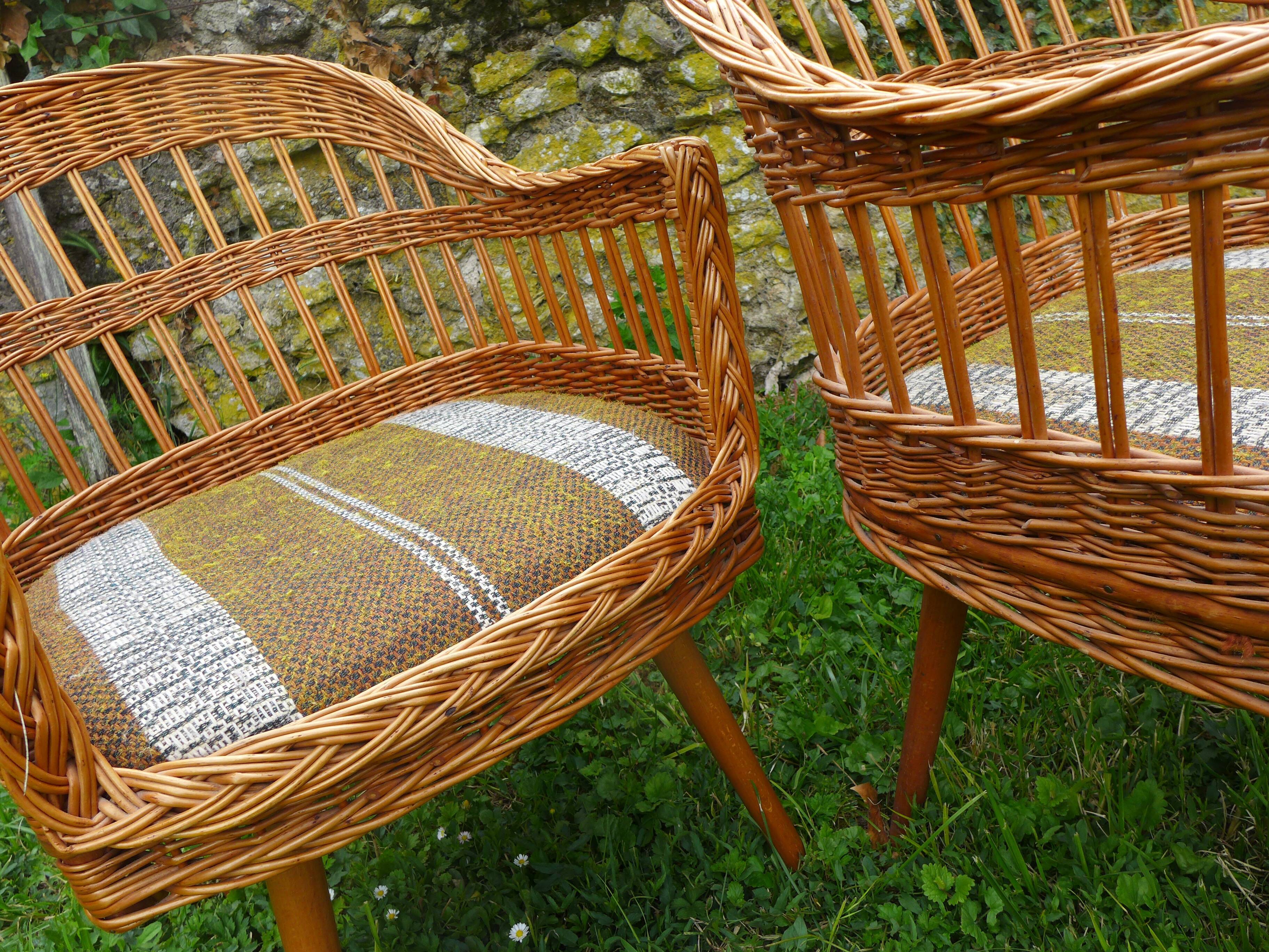 Paire de fauteuils rotin vintage