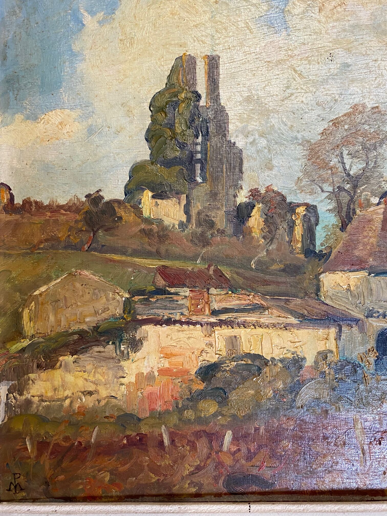 Basque farmhouse oil painting signed marcel poissonnié early twentieth with frame