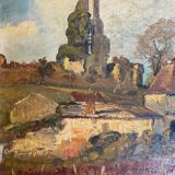 Basque farmhouse oil painting signed marcel poissonnié early twentieth with frame