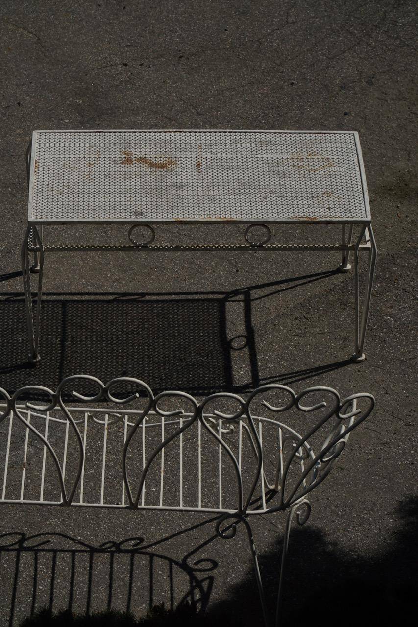 Metal coffee table in French garden style, mid-century modern, with perforated top, 1950s.
