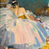 Rest, oil on canvas mounted on cardboard signed Dassimov
