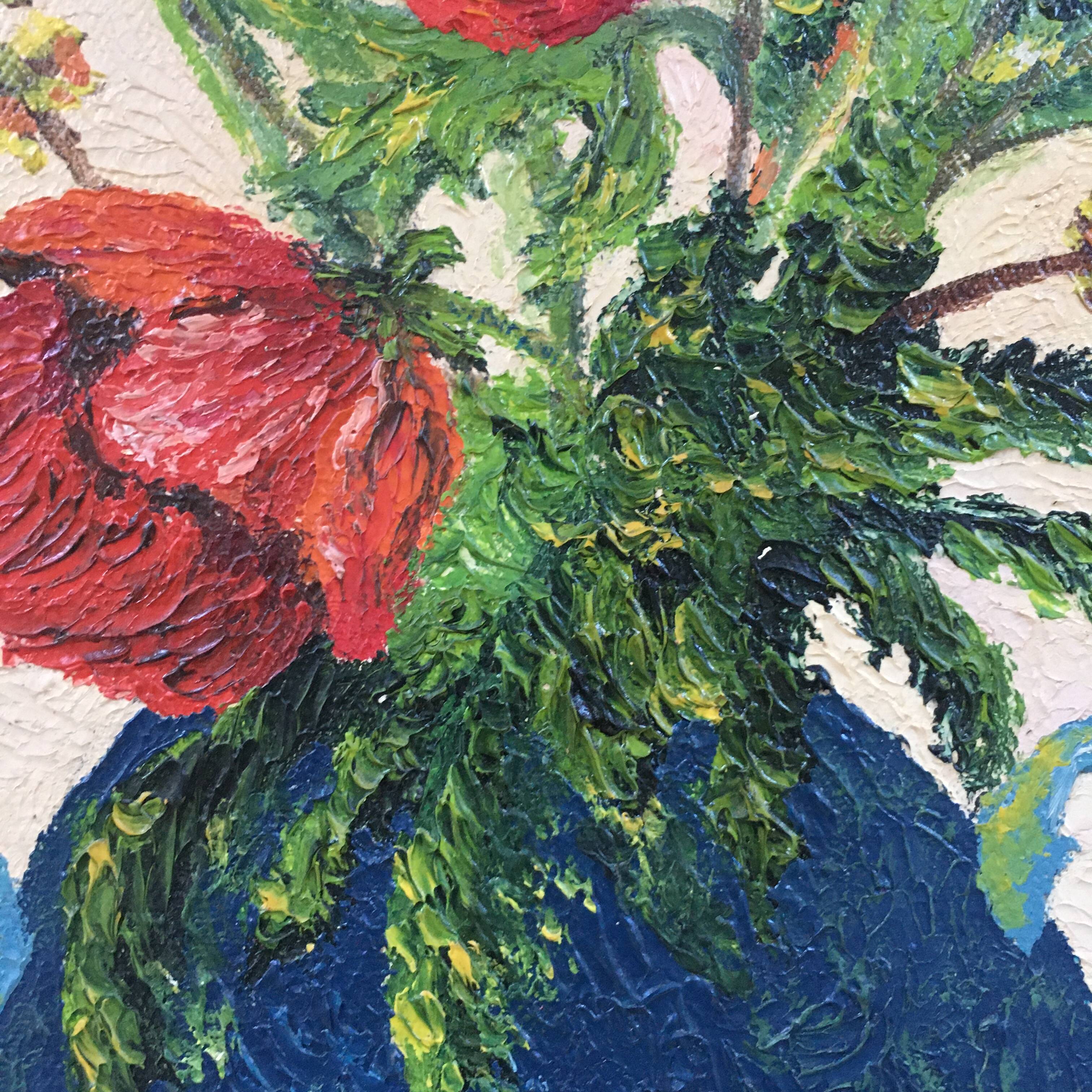 Painting of a bouquet of poppies and cornflowers