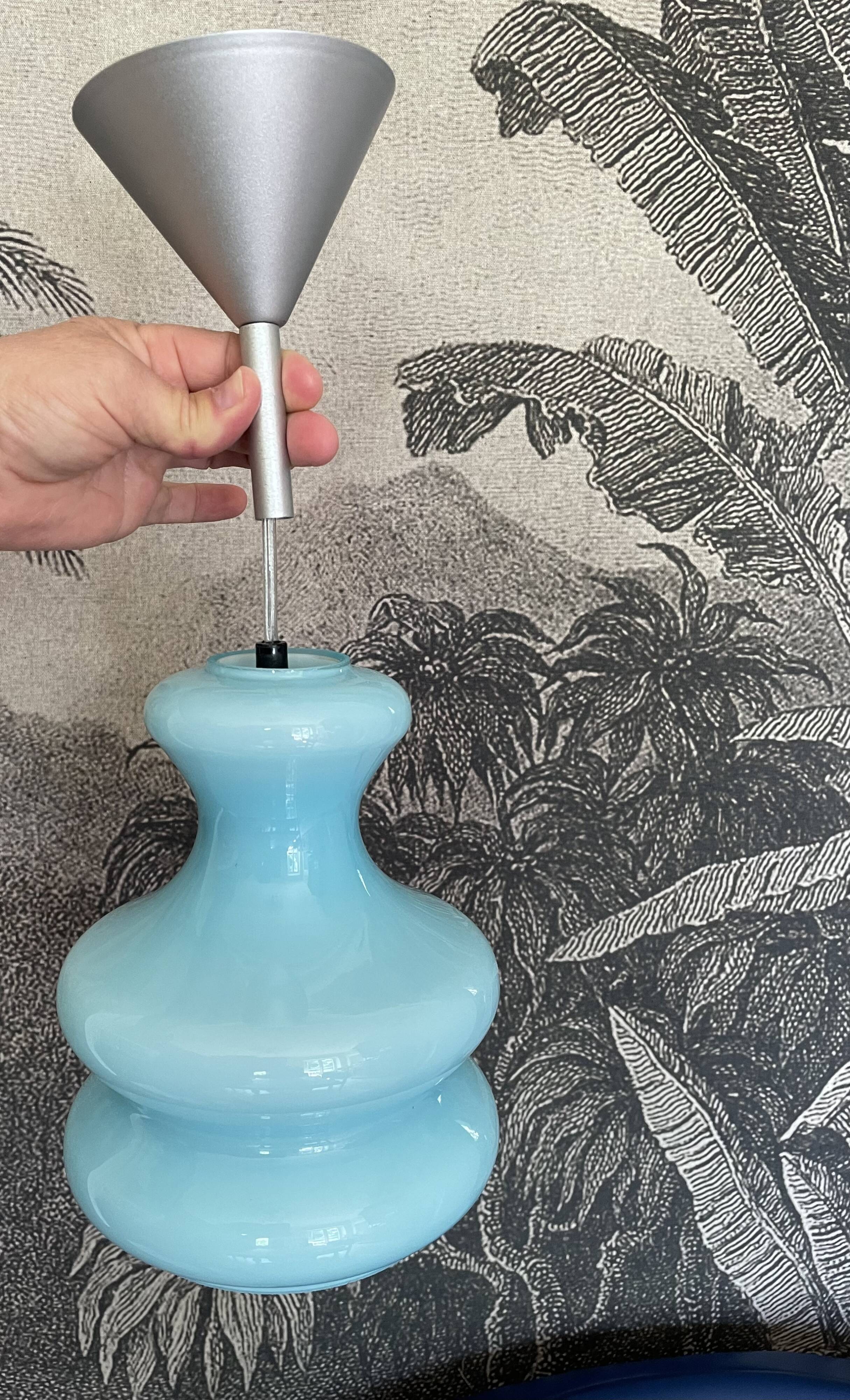 Vintage pendant lamp in blue opaline