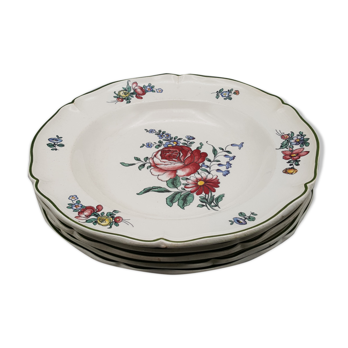 Series of 5 hollow plates Villeroy and Boch décor Mettlach flowers