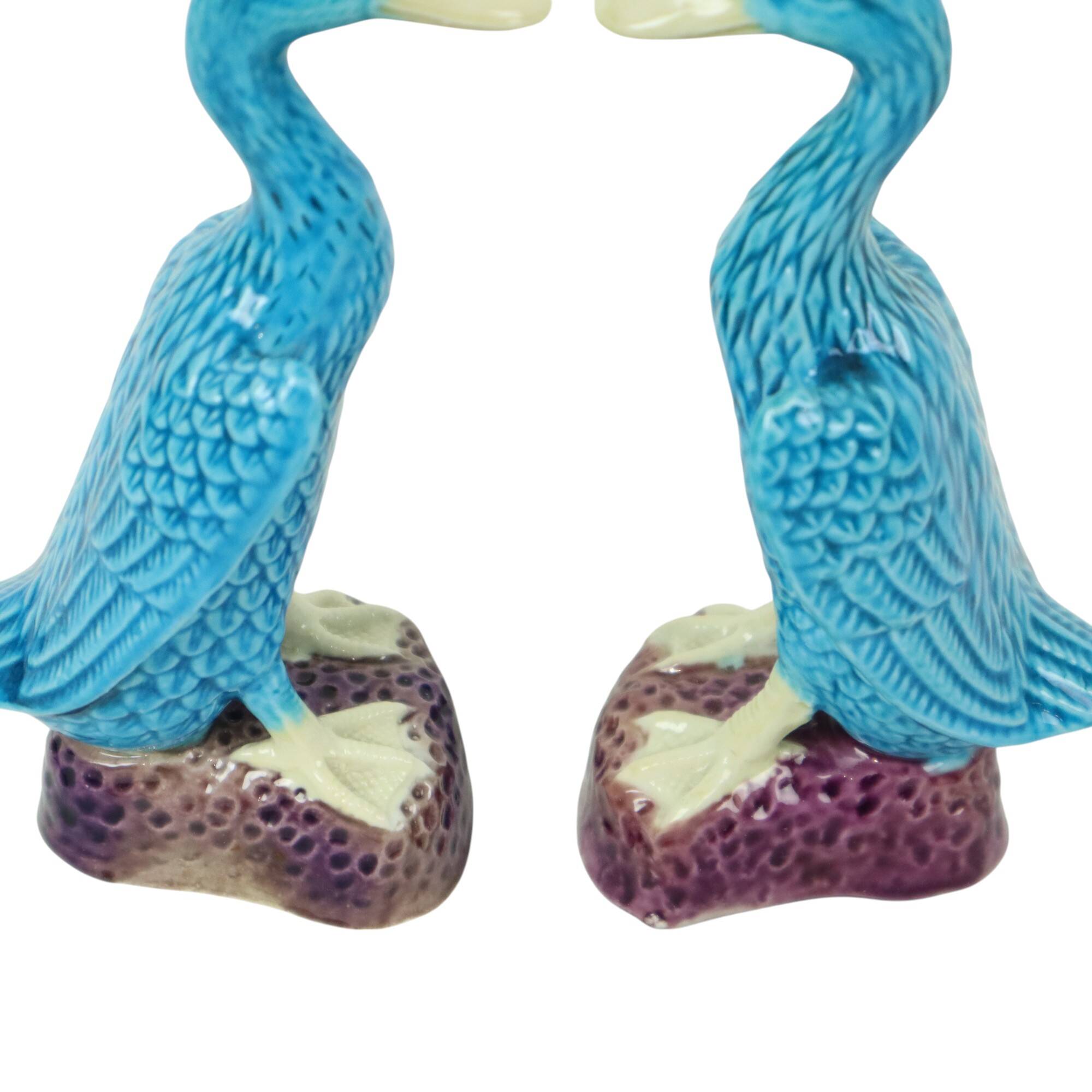 Vintage Duck Figurine Figure Couple Blue Chinese Porcelain 12cm