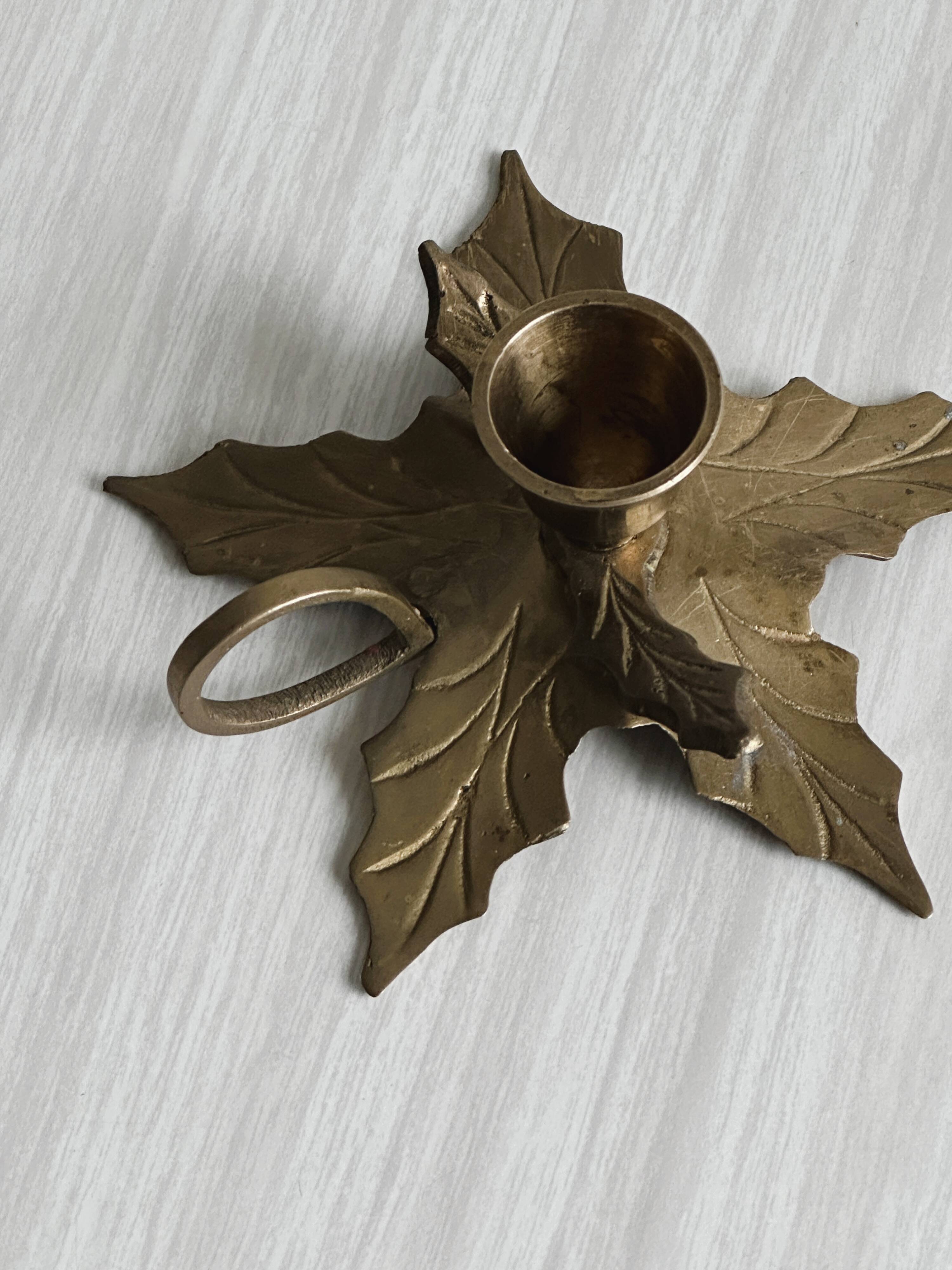 Leaf Shaped Brass Candle Holder