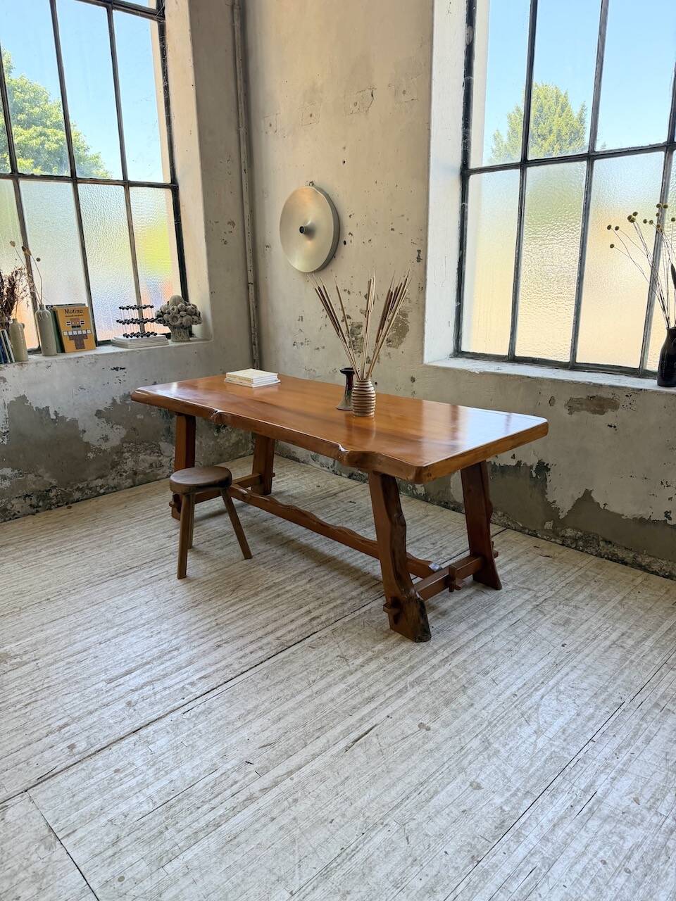 Aranjou farmhouse table in blond elm, 1950s