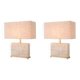 Pair of travertine and patinated brass table lamps, perfect for contemporary interiors.