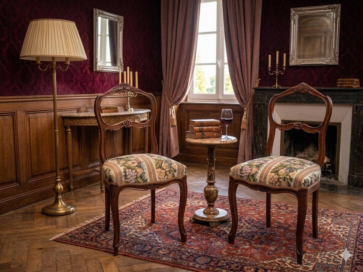 2 antique Louis XV style walnut chairs