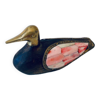 Vintage duck in wood, brass and bone