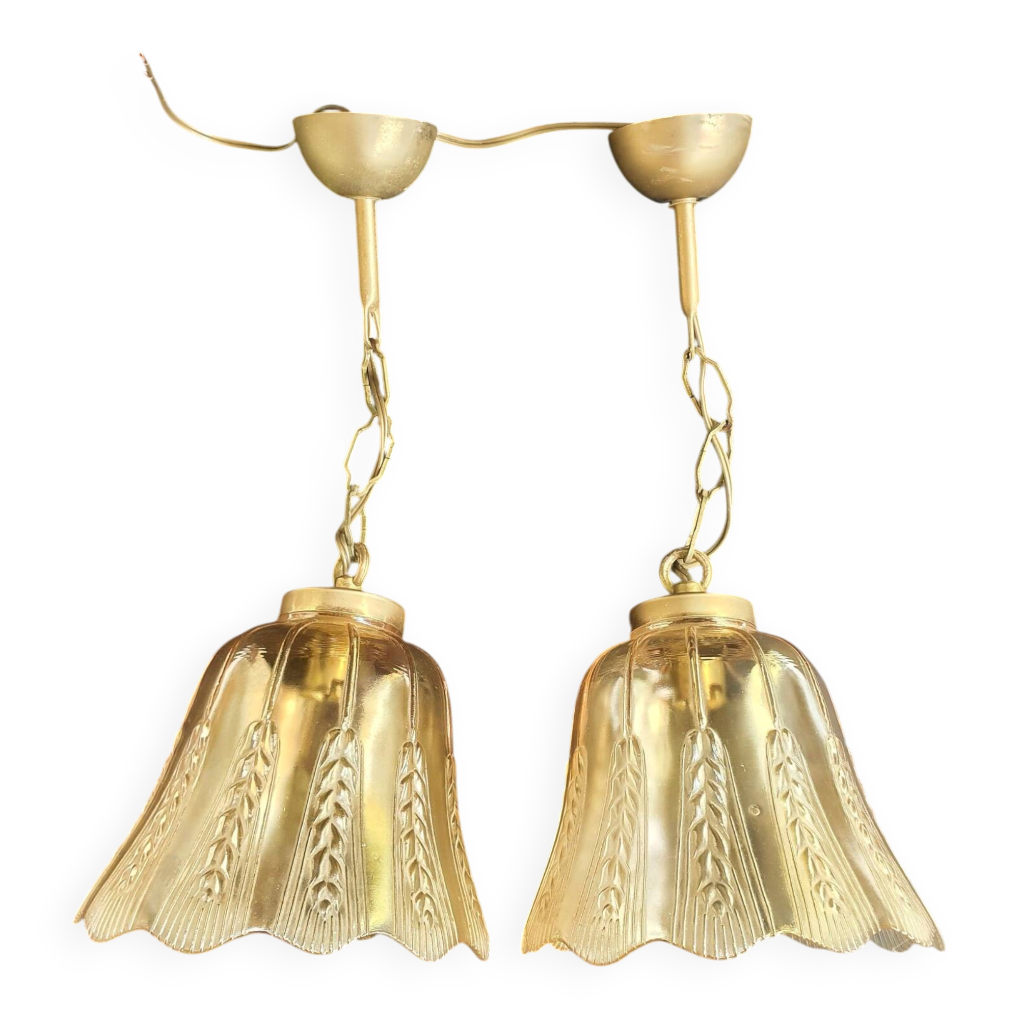Pair of vintage spike-patterned pendant lights