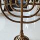 Ancient Menorah of Jerusalem/Jewish Candlestick with 7 tripod branches. Star David. In gilded bronze