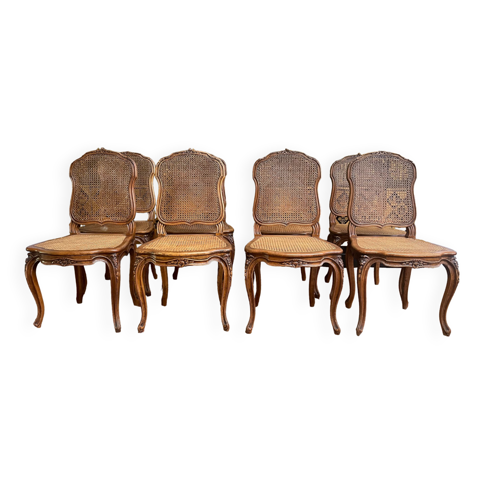 Suite of 8 Louis XV style chairs in canning