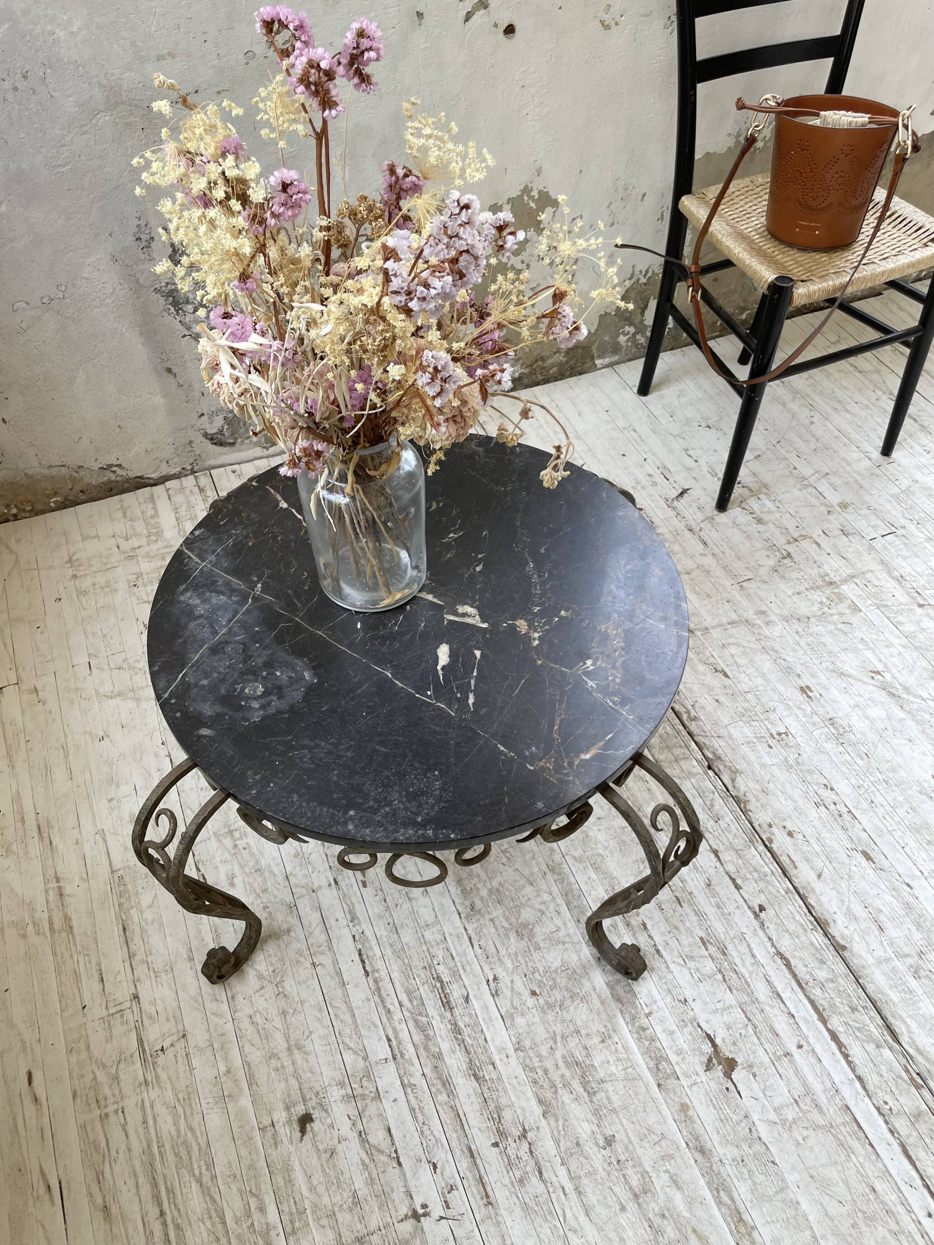 René Drouet coffee table in metal and black marble.