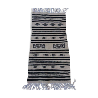 Beige and black handmade carpet, 110x55cm