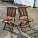 Set of 2 folding teak garden chairs