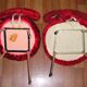 Set of 2 Pelfran chairs and 2 stools, red moumoute 1970