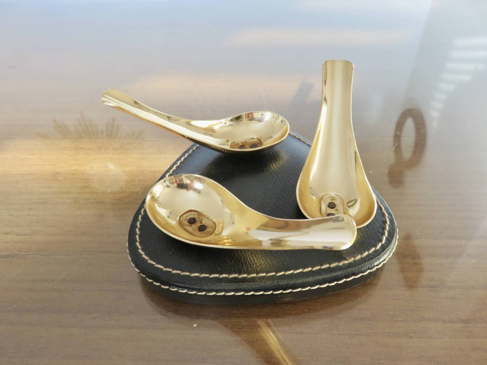 Black leather piped pipe holder with brass, Tremblay edition, Paris