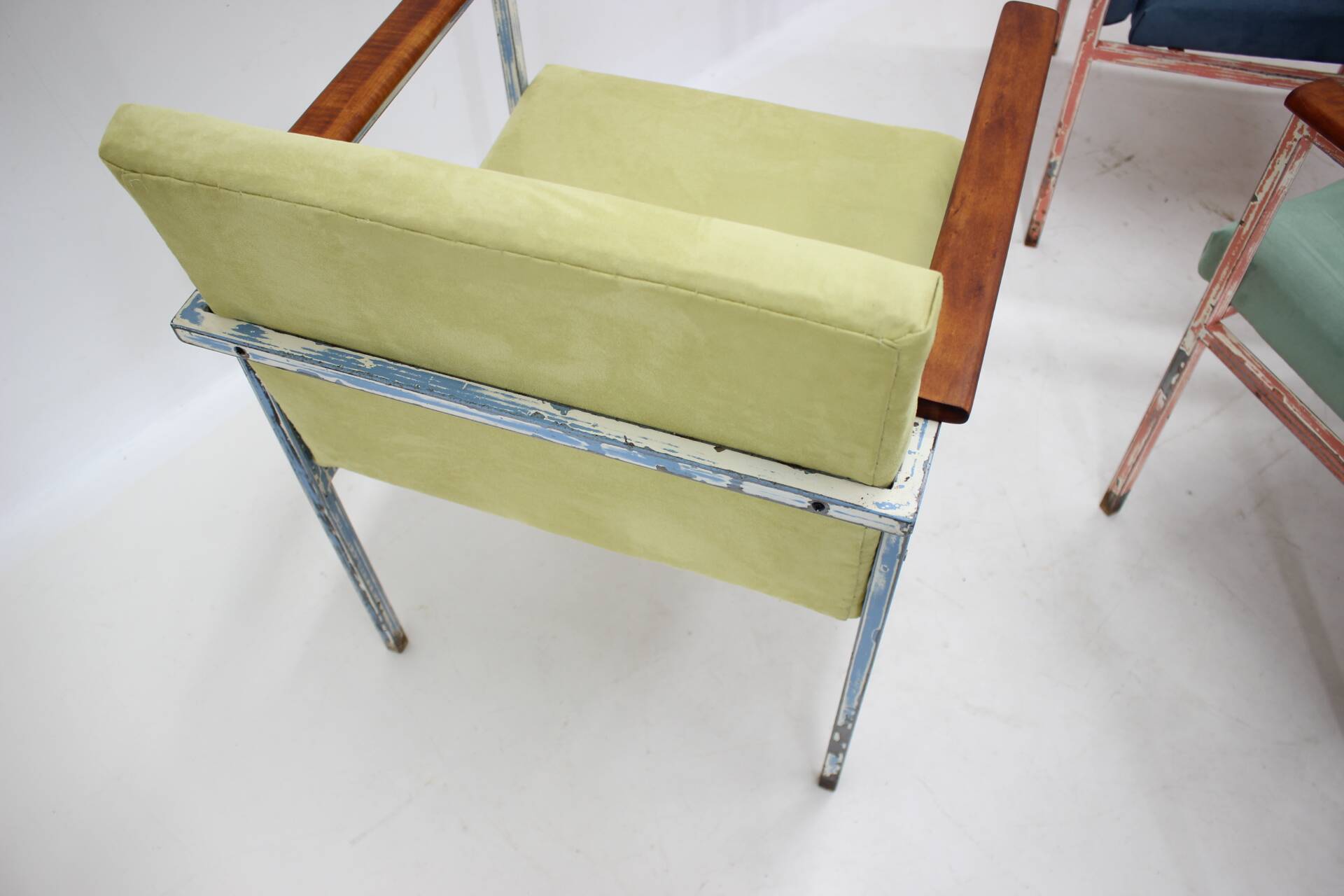 1960s Set of Eight Iron and Wood Armchairs/Dining Chairs,Czechoslovakia