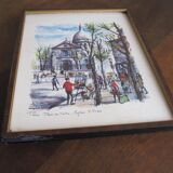 Watercolor “Paris Place du Tertre - St Pierre Church” by Arno, 1960
