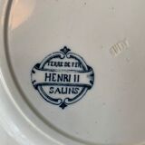 Lot of 12 old flat plates and 2 dishes, Terre de fer Henri II Salins