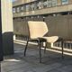 Fauteuil bas vintage chrome et tissu gris/beige