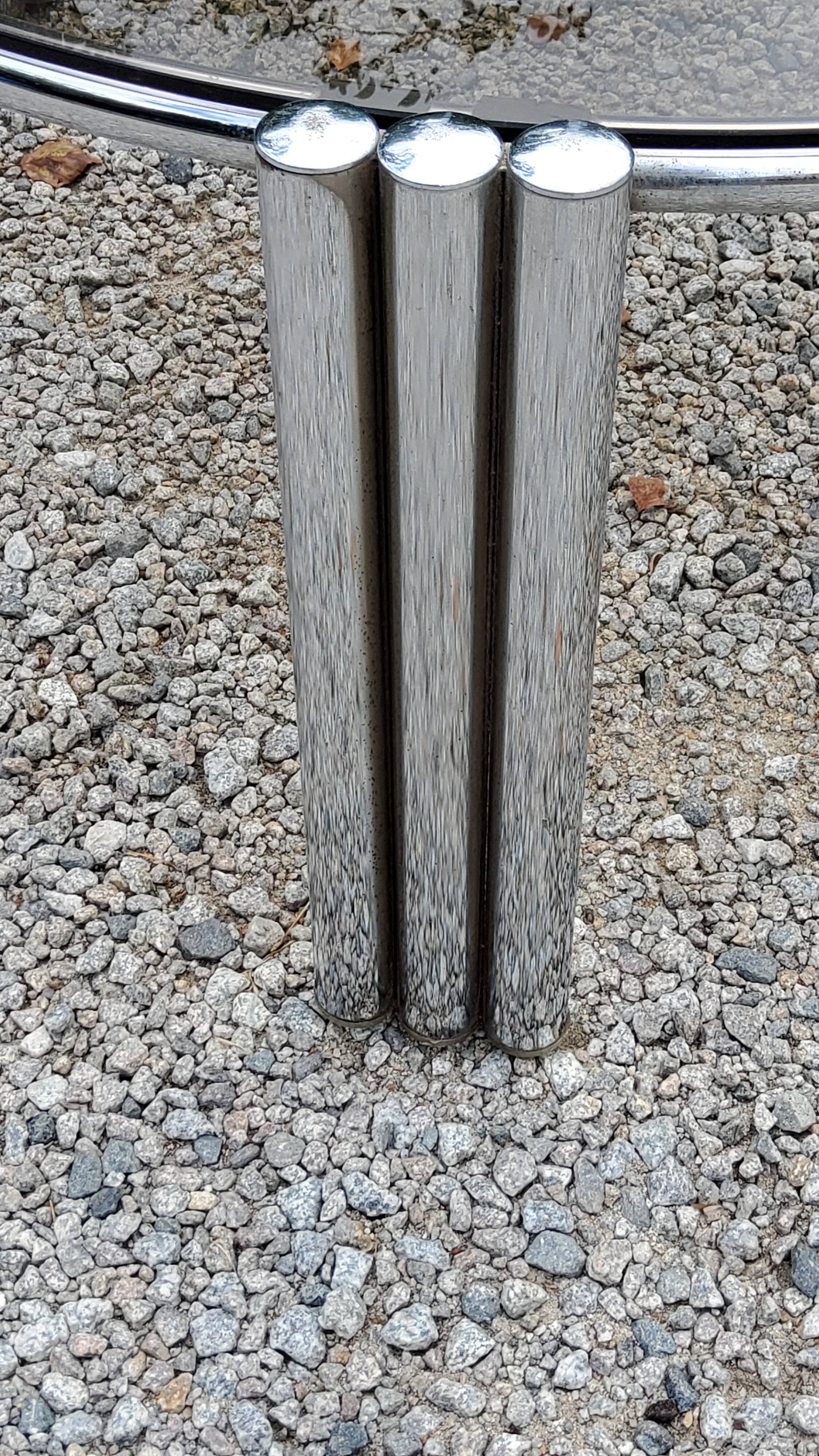 Coffee table design of the 70s smoked glass base chrome Diameter 84cm
