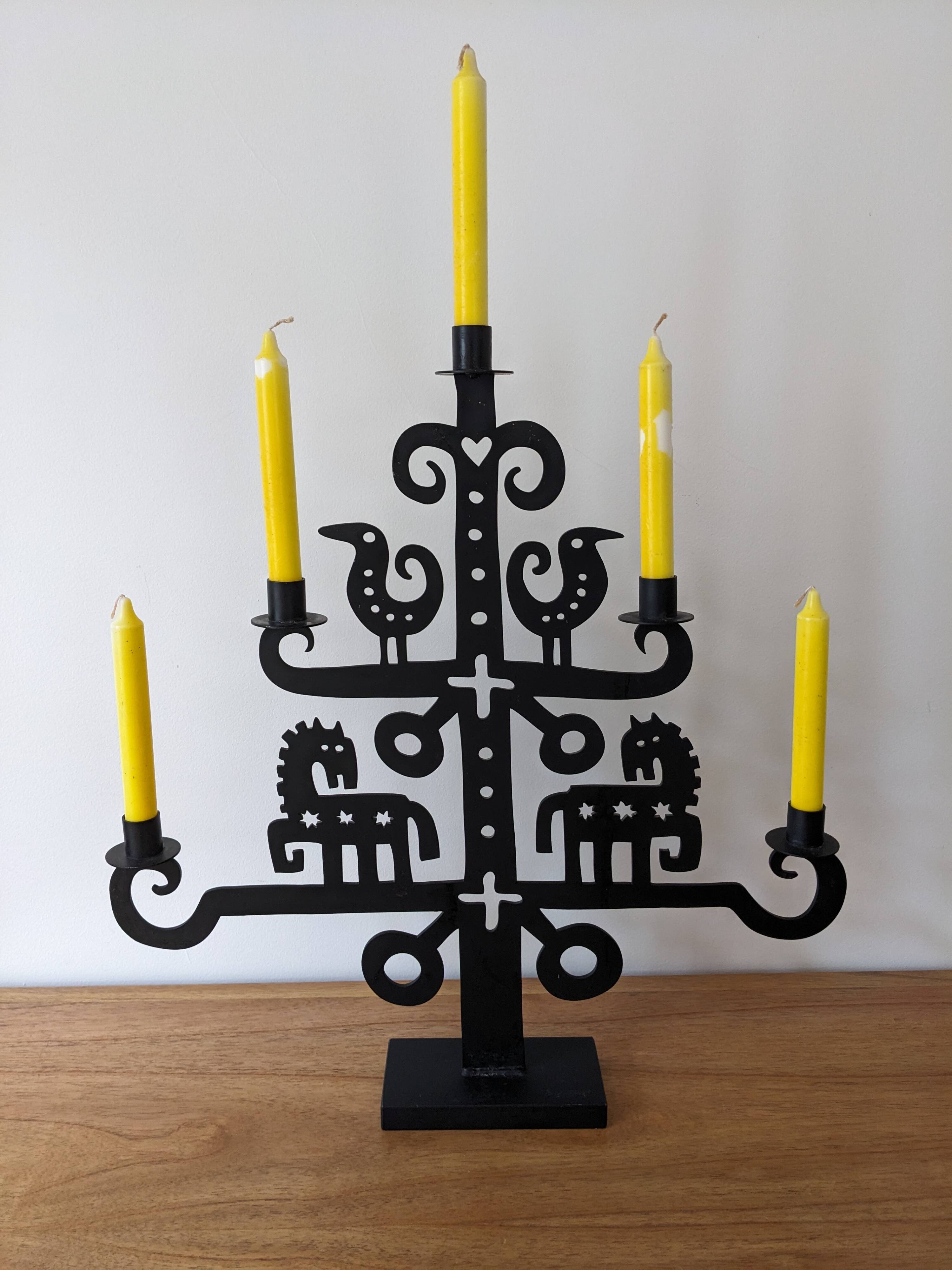 Wrought iron candlestick - height 53 cm