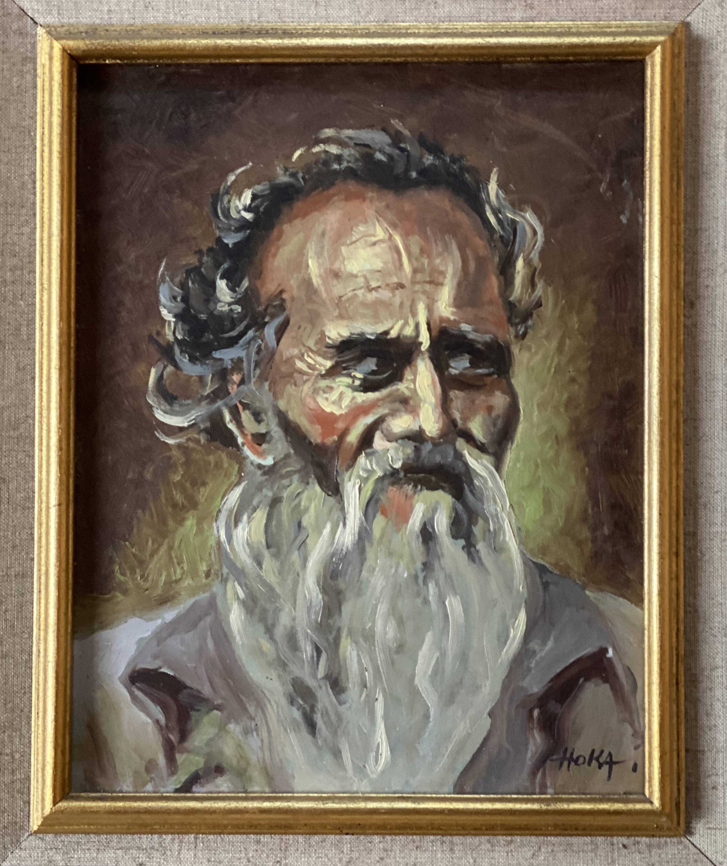 Portrait of an old man signed vintage painting 1960