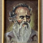 Portrait of an old man signed vintage painting 1960