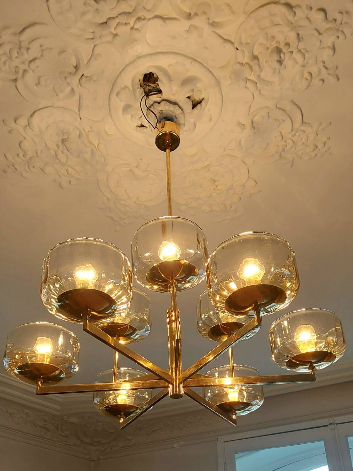 Extremely rare - 9-light chandelier, 1970s - Vintage