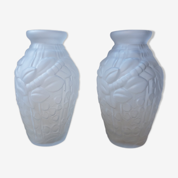 2 vases Art déco en verre dépoli