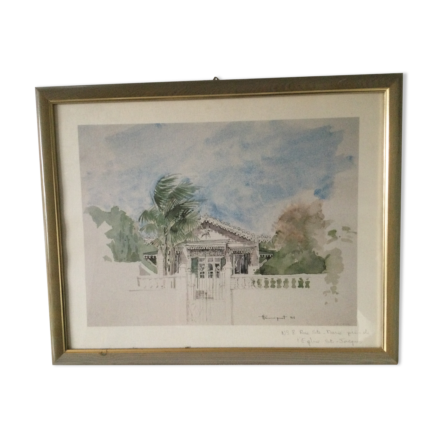 Framed watercolor by F. Hennequet - Reunion Island