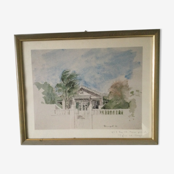 Framed watercolor by F. Hennequet - Reunion Island