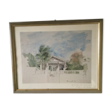 Framed watercolor by F. Hennequet - Reunion Island