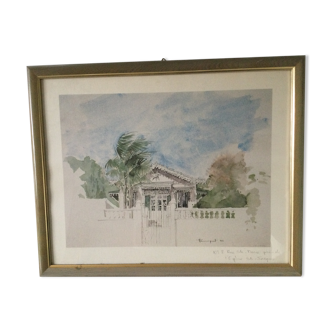 Framed watercolor by F. Hennequet - Reunion Island