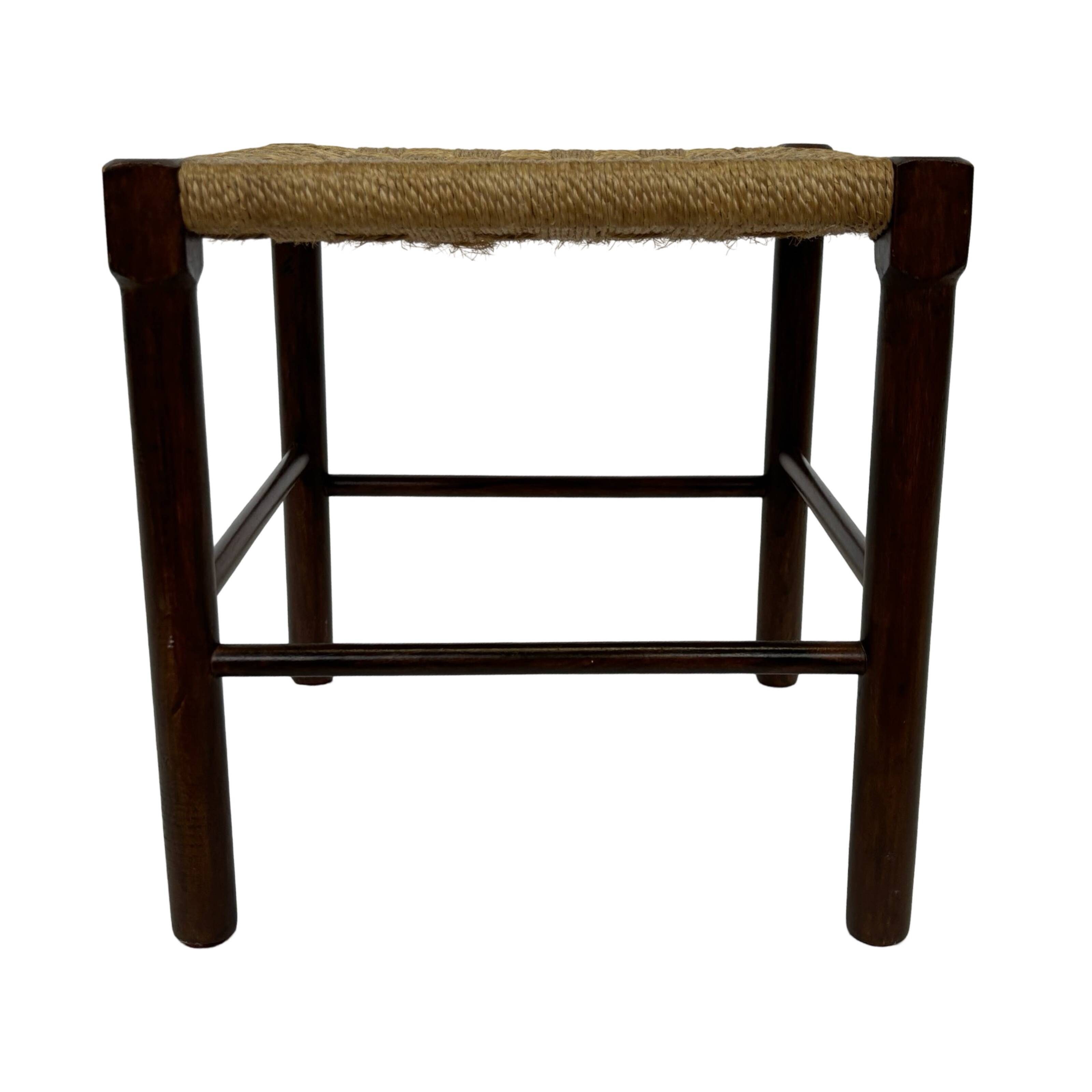 Vintage Wooden Stool With Rope Seat 60s Minimalist