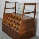 Meuble de mercerie ou comptoir de magasin espagnol ancien en hêtre et chêne, années 1950