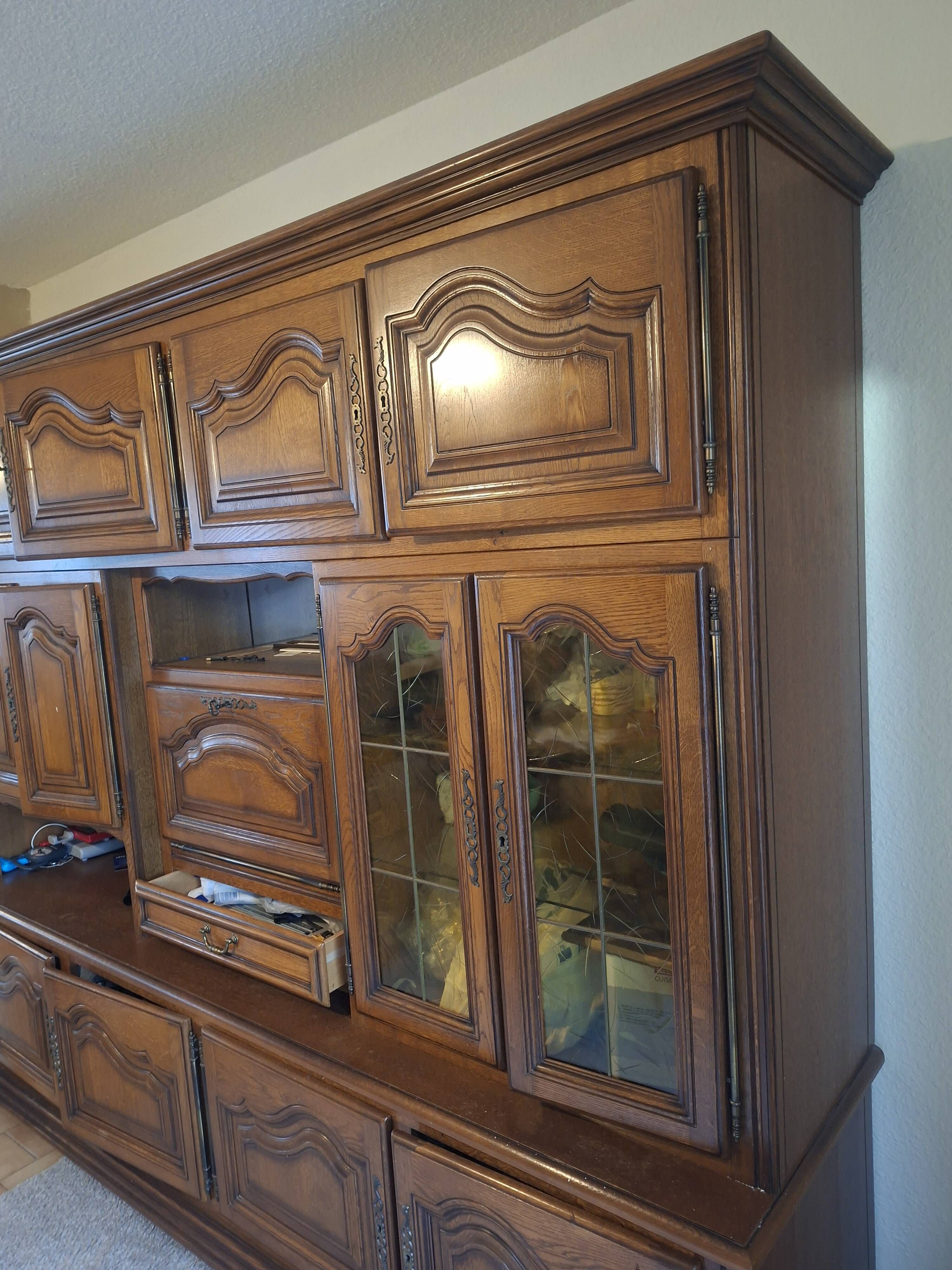 Large wooden sideboard, 4 glass doors and storage – 2 sections
