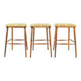 Set of three bar stools in vintage style rustic wood wool upholstery