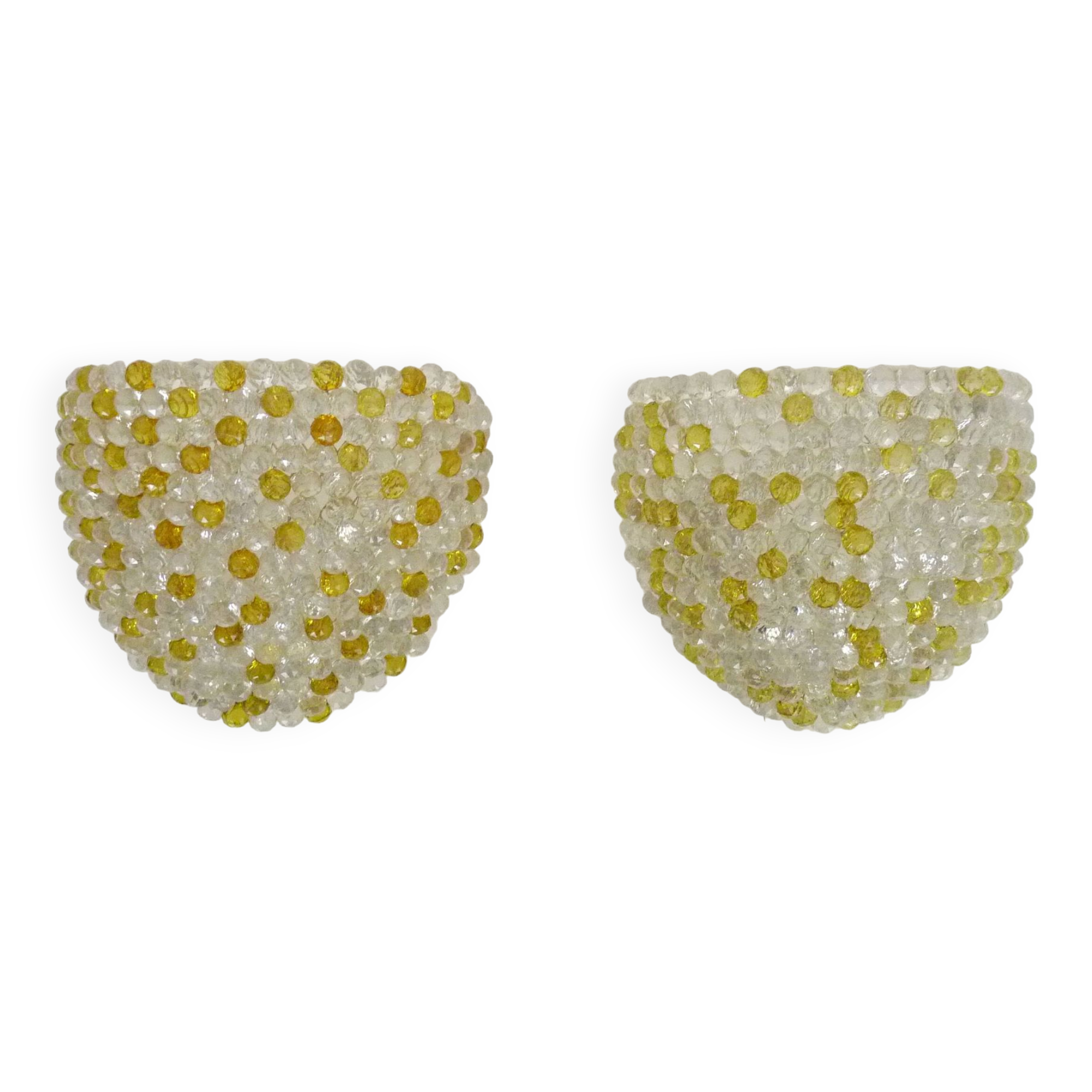Pair of vintage wall lights with yellow and transparent beads. 70s