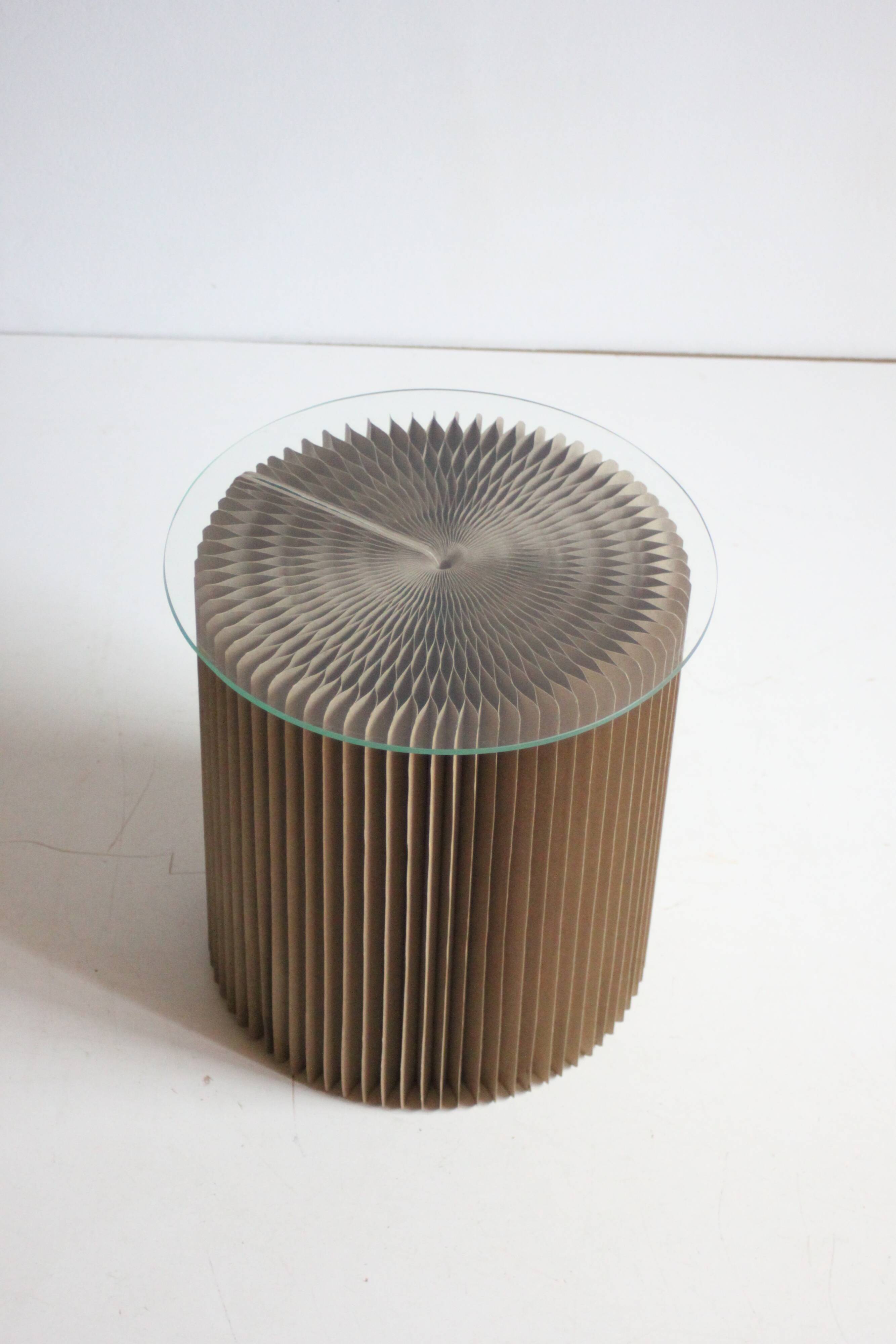 Cardboard Harmonica Side Table With Glass Top, 1970s